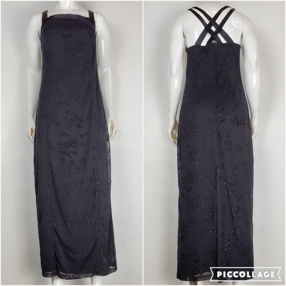 Vintage 90's Cdc Black Floral Maxi Dress